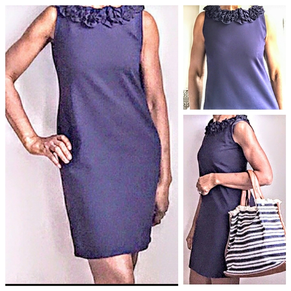 Taylor Navy Sheath w/Self-Fabric Ruffle Collar